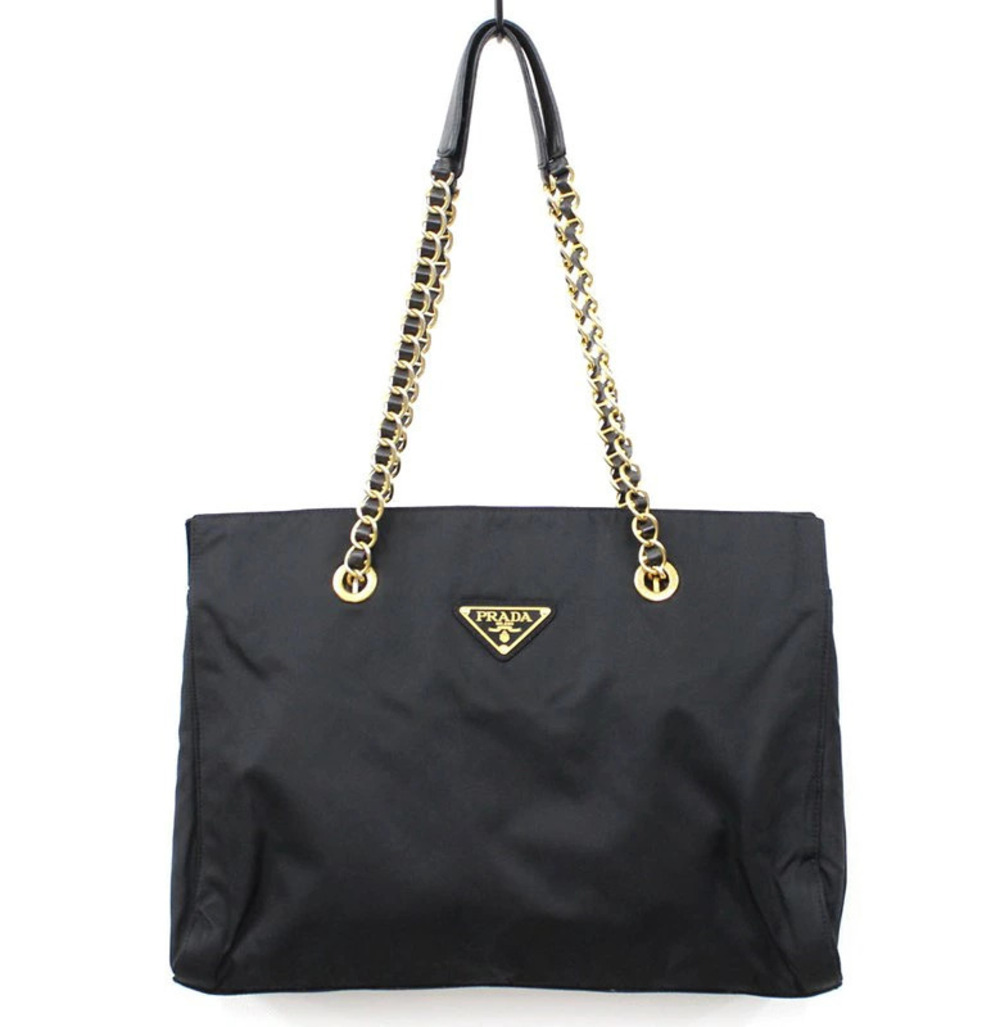 Prada Black Leather Bag Chain Handbag Shoulder